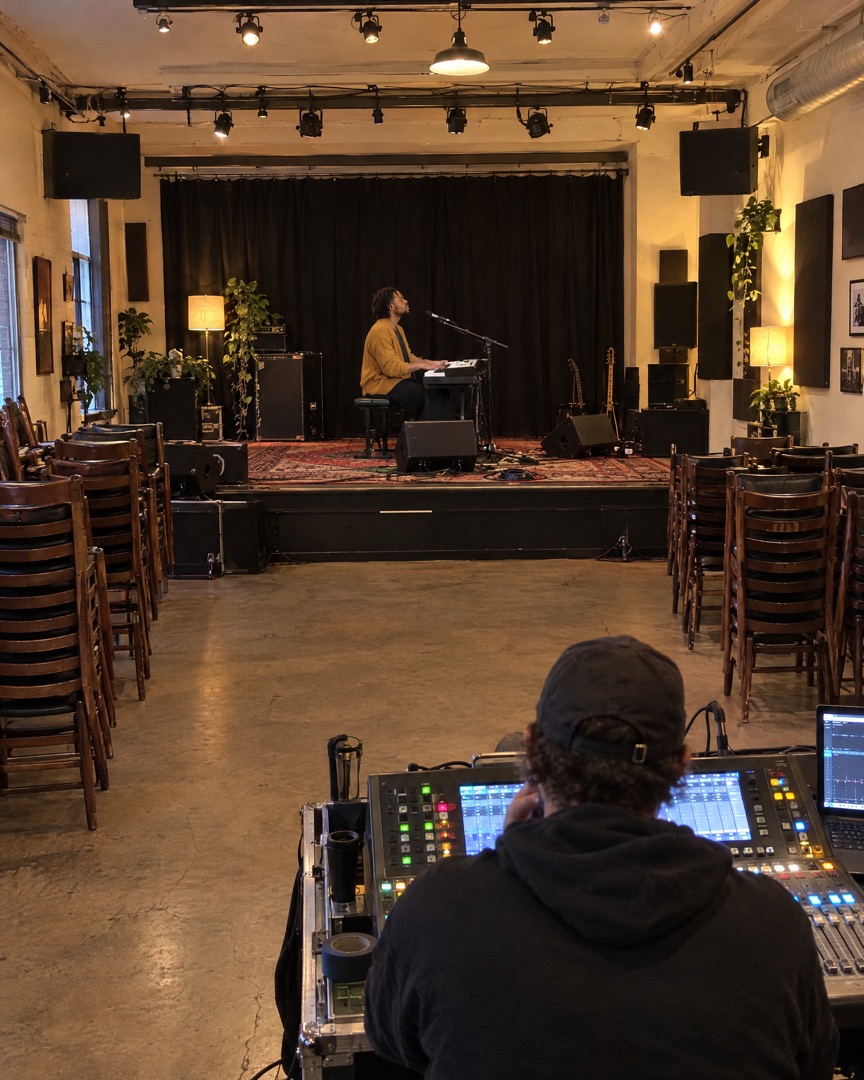 Soundcheck seen from the back of the empty venue