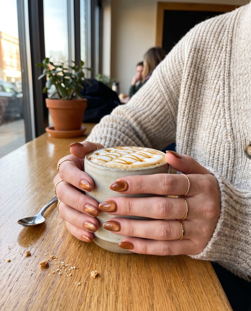 Caramel cat-eye with a macchiato