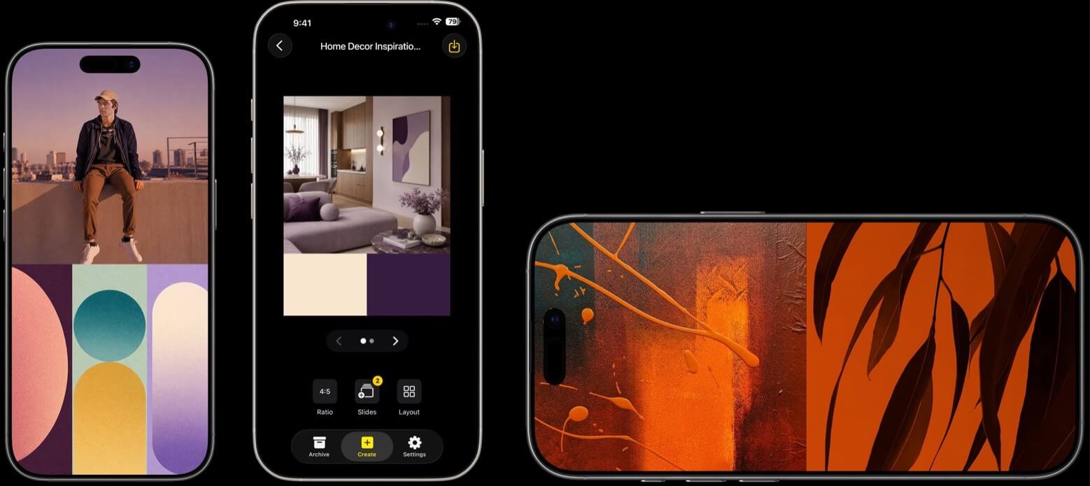 SnapLayout app showing multiple photo collage layouts and formats