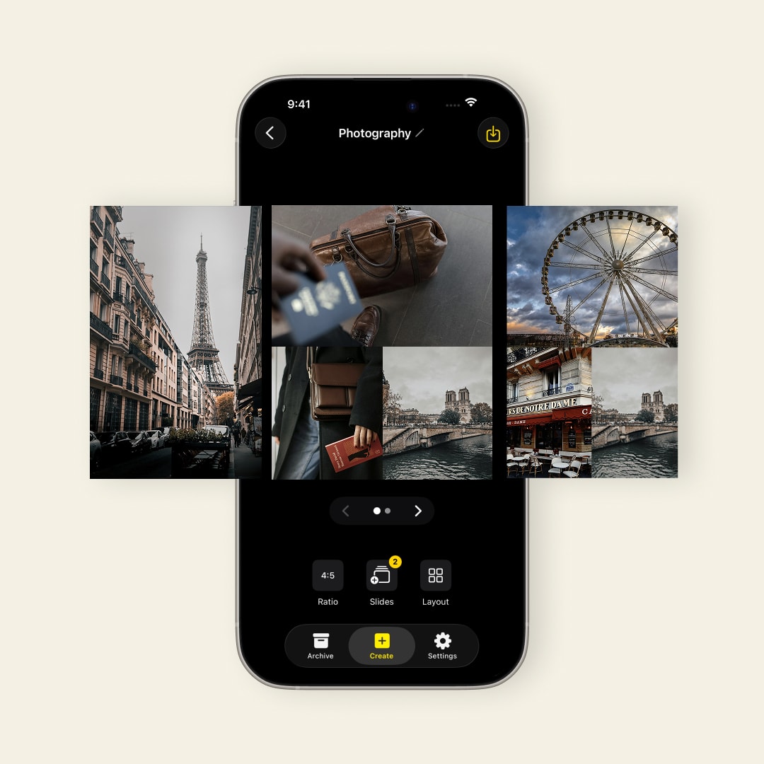 SnapLayout 20-slide carousel feature for Instagram